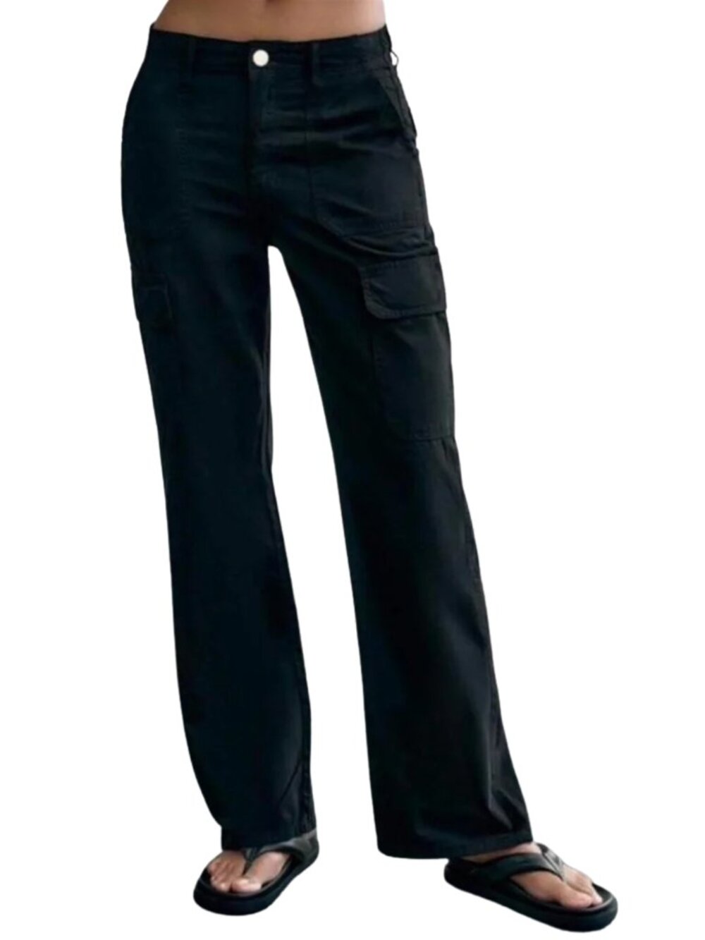 Zara black high rise straight leg relaxed fit utility cargo pants skateboarding